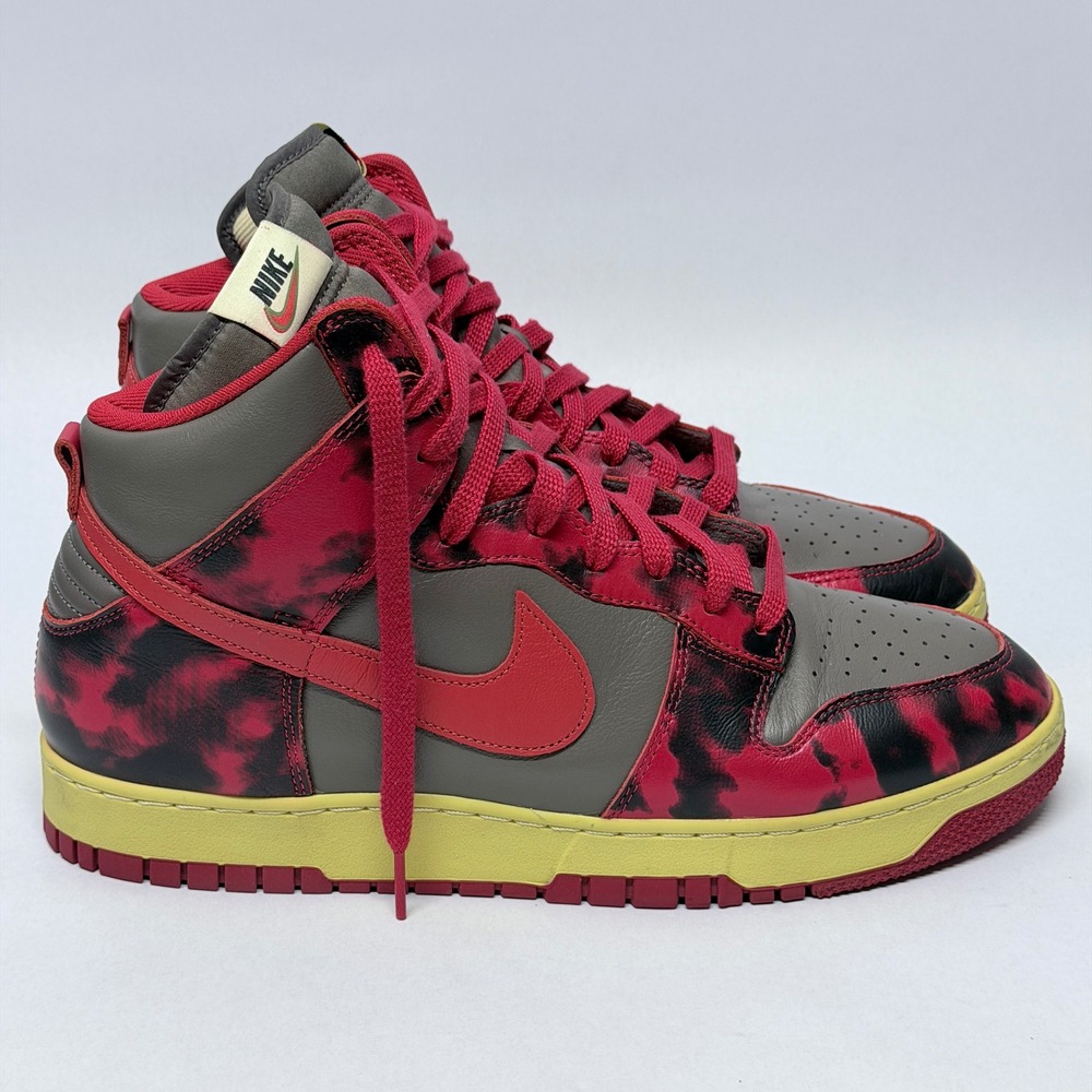 Nike Dunk High 1985 Red Acid Wash Grey Black Mens 13 - Picture 3 of 10